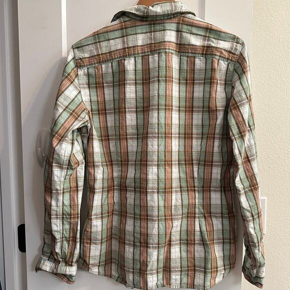 Filson Green Ivory Tan Plaid Button-Down Long Sleeve Shirt Men’s Large Cotton - Picture 2 of 6